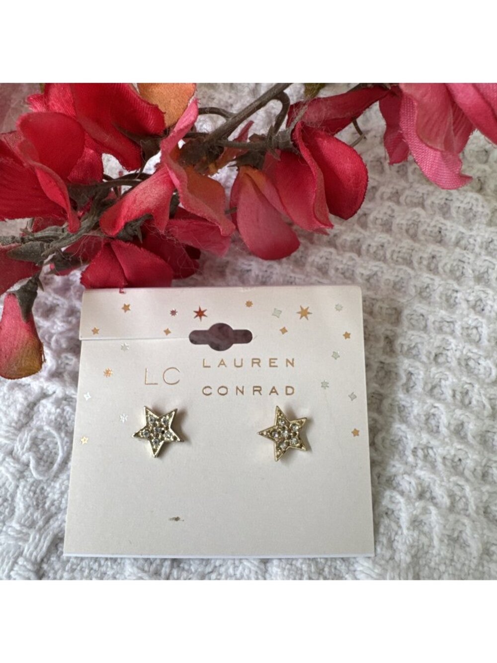 LC Lauren Conrad Tiny Star Studs Earrings Rhinestones Silver Tone NEW
